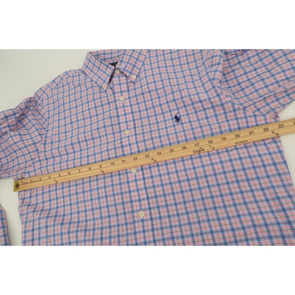 Ralph Lauren Button Down Shirt Mens Large Slim Fit Pink Blue Plaid Long Sleeve - Picture 7 of 12